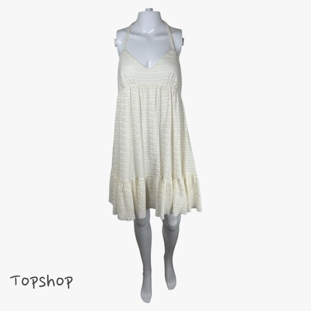 Topshop Women's Crochet Mini Oversized Swing Sun Dress in Ivory Size M Glam boho